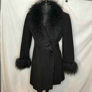 Vintage Searle Cashmere Black Coat with Lamb Trim size 8